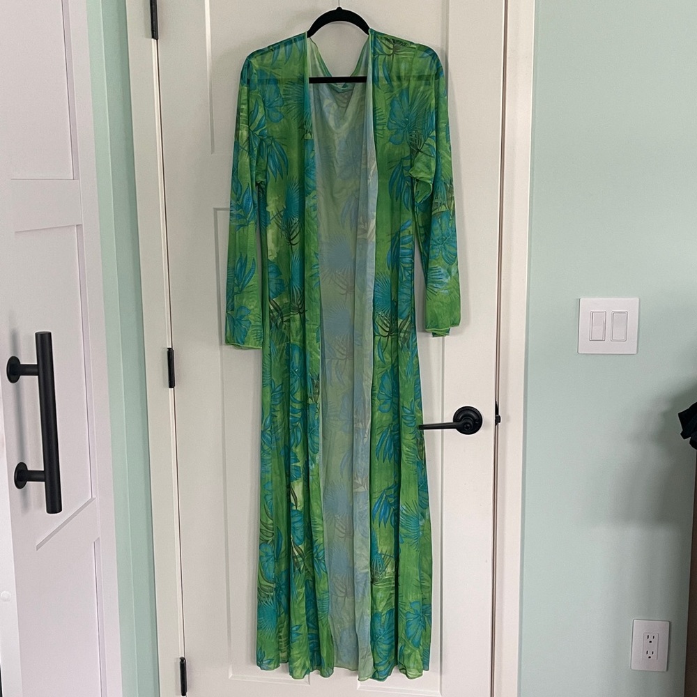 Green Tropical Print Sheer Duster
